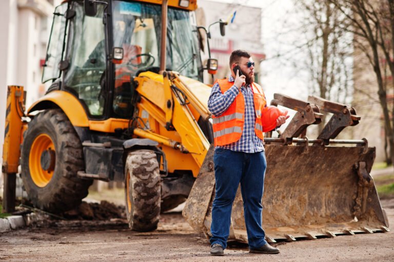 beard worker man suit construction worker in safety orange helme